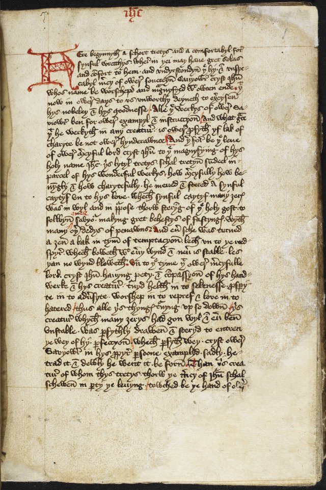 An image of The Book of Margery Kempe: autobiography; circa 1440 . Middle English. Written in East Anglia, probably King's Lynn. © The British Library Board Additional MS 61823
